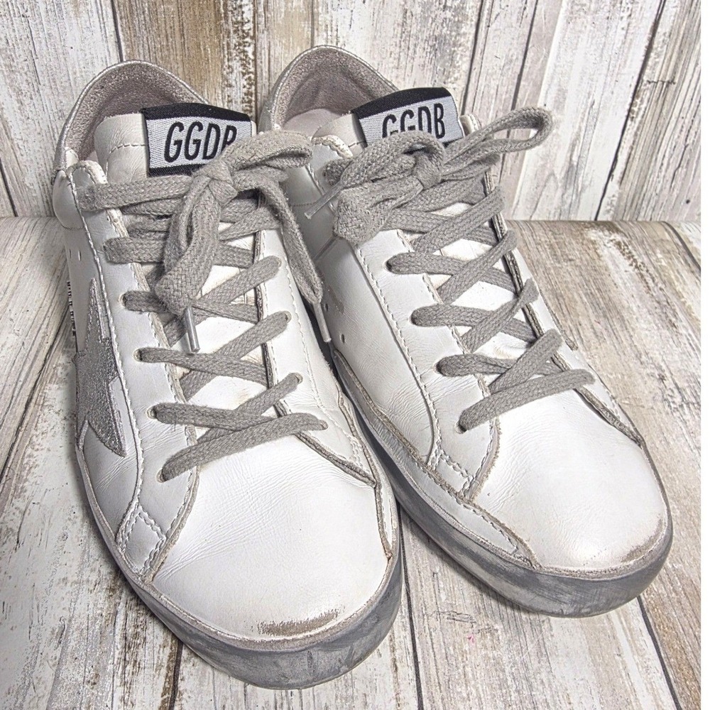 Golden Goose Super-Star Classic White Silver Leather Sneakers GWF00101 35 Womens